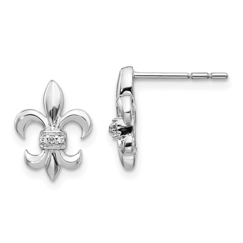 14k White Gold Diamond Fleur de Lis Post Earrings-WBC-EM4072-002-WA