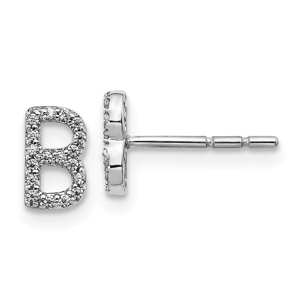 14k White Gold Diamond Initial B Earrings-WBC-EM4169B-011-WA