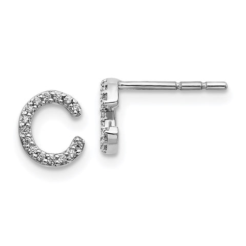 14k White Gold Diamond Initial C Earrings-WBC-EM4169C-009-WA