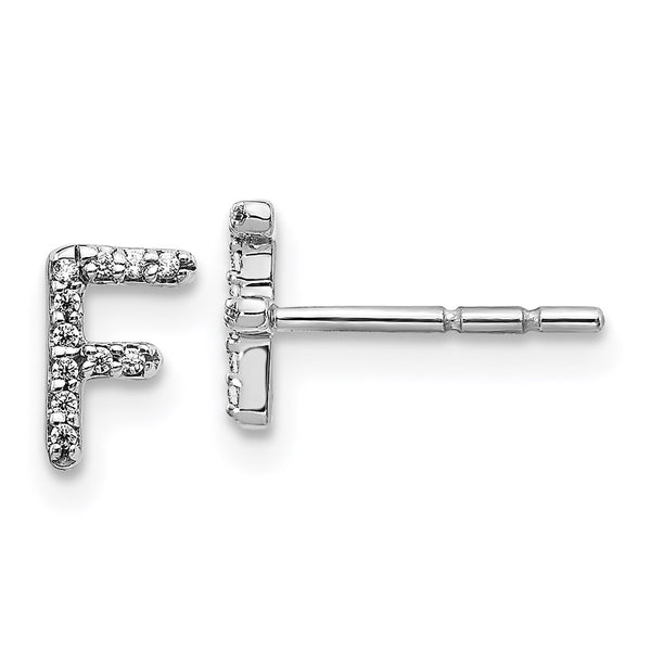 14k White Gold Diamond Initial F Earrings-WBC-EM4169F-007-WA