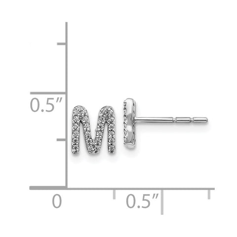 14k White Gold Diamond Initial M Earrings-WBC-EM4169M-015-WA