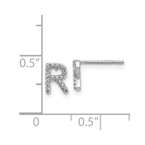 14k White Gold Diamond Initial R Earrings-WBC-EM4169R-010-WA