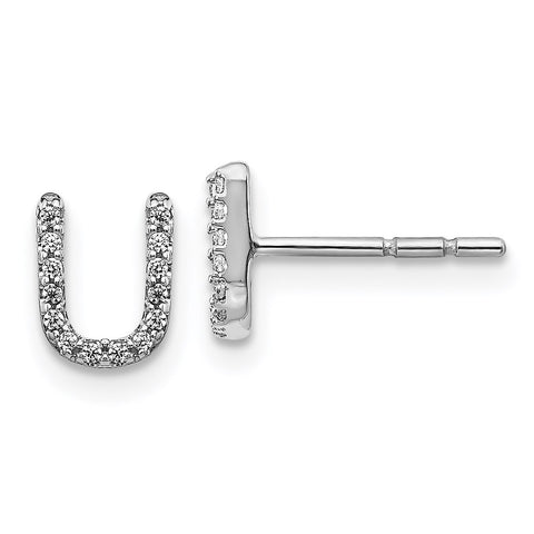 14k White Gold Diamond Initial U Earrings-WBC-EM4169U-008-WA