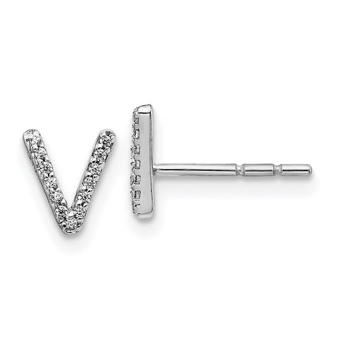 14k White Gold Diamond Initial V Earrings-WBC-EM4169V-007-WA