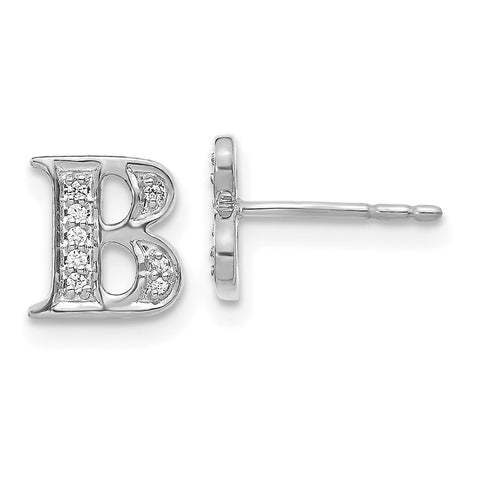 14k White Gold Diamond Initial B Earrings-WBC-EM4170B-006-WA