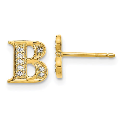 14k Diamond Initial B Earrings-WBC-EM4170B-006-YA