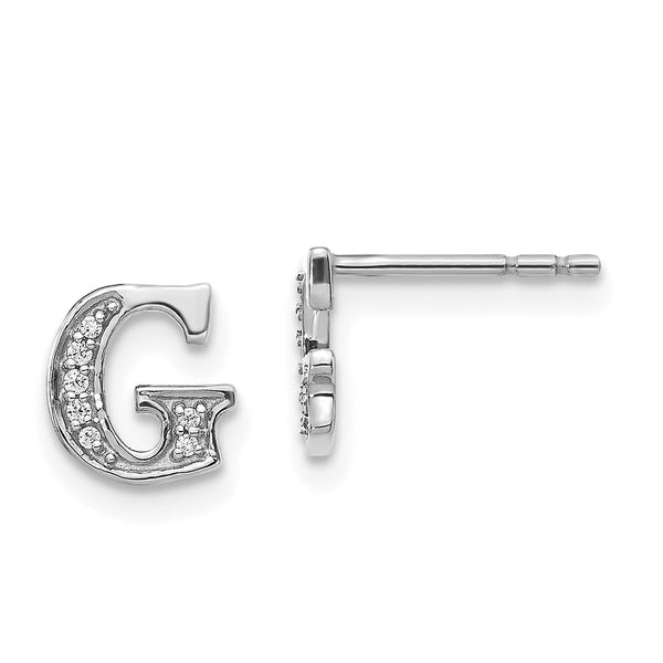 14k White Gold Diamond Initial G Earrings-WBC-EM4170G-005-WA