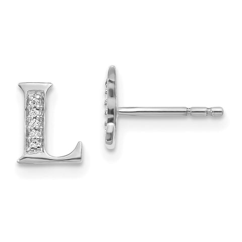 14k White Gold Diamond Initial L Earrings-WBC-EM4170L-003-WA