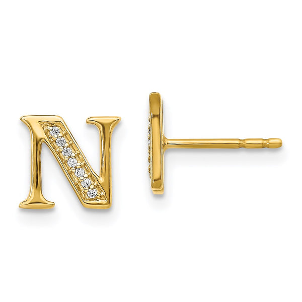 14k Diamond Initial N Earrings-WBC-EM4170N-004-YA