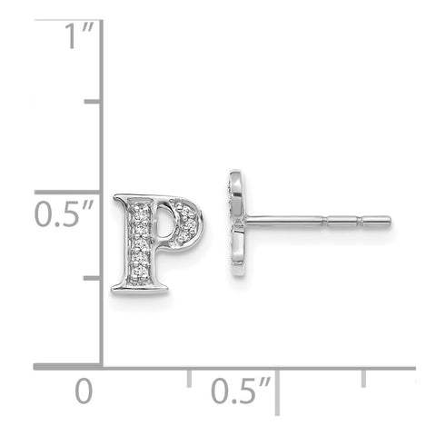 14k White Gold Diamond Initial P Earrings-WBC-EM4170P-006-WA