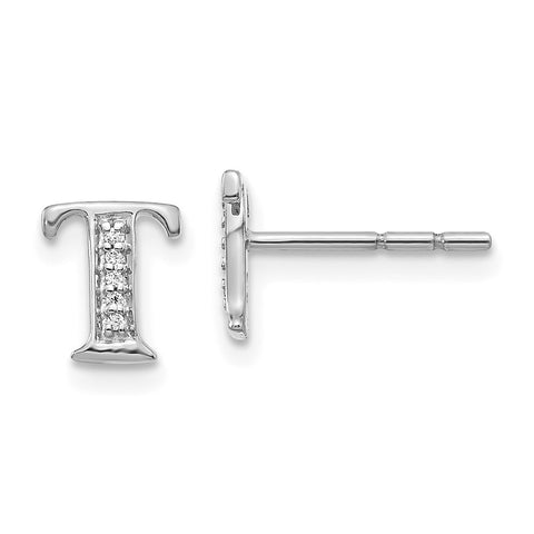 14k White Gold Diamond Initial T Earrings-WBC-EM4170T-003-WA