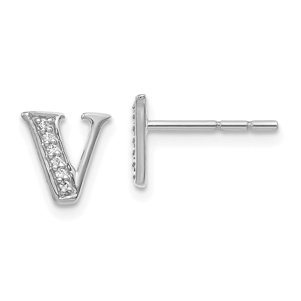 14k White Gold Diamond Initial V Earrings-WBC-EM4170V-005-WA