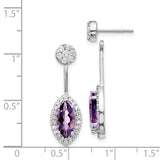 14k White Gold Diamond/Marquise Amethyst Front/Back Earrings-WBC-EM4194-AM-075-WA