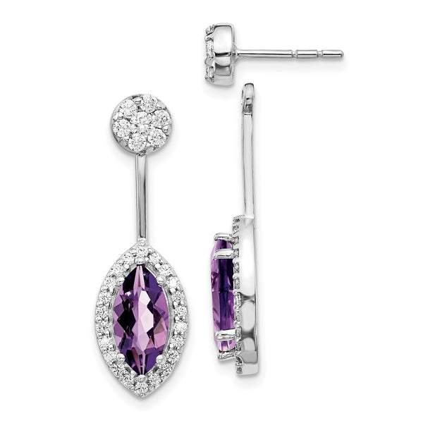 14k White Gold Diamond/Marquise Amethyst Front/Back Earrings-WBC-EM4194-AM-075-WA