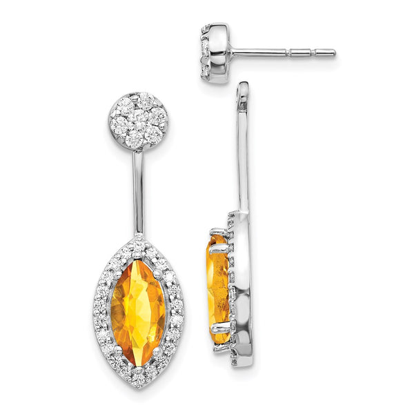 14k White Gold Diamond/Marquise Citrine Front/Back Earrings-WBC-EM4194-CI-075-WA