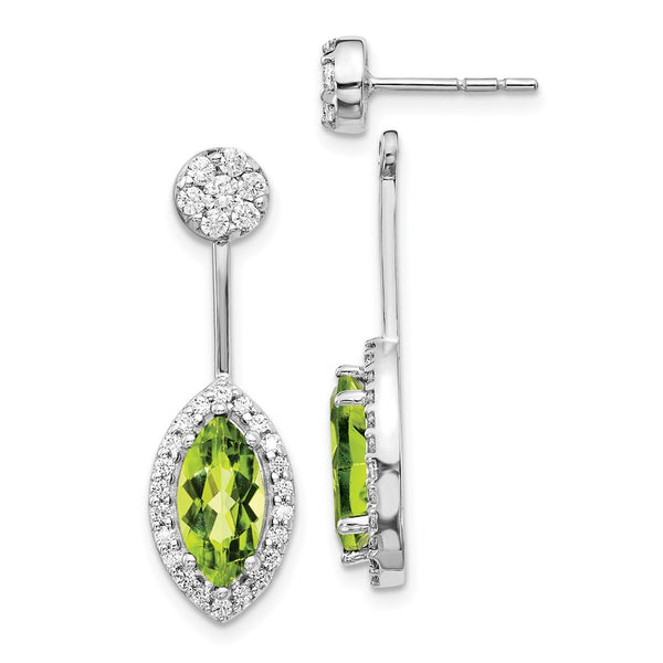 14k White Gold Diamond/Marquise Peridot Front/Back Earrings-WBC-EM4194-PE-075-WA