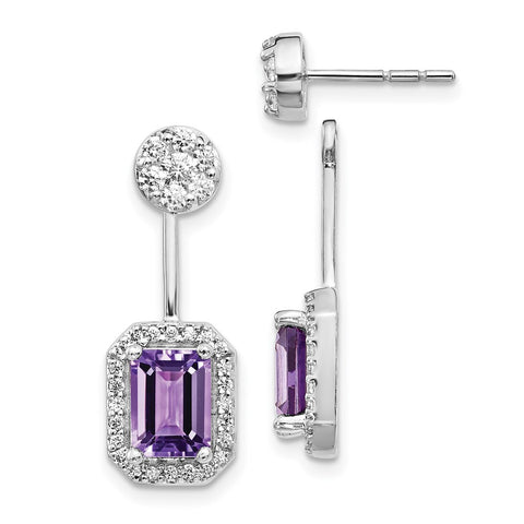 14k White Gold Diamond/Amethyst Front/Back Earrings-WBC-EM4195-AM-062-WA