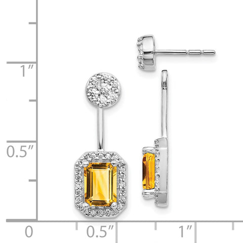 14k White Gold Diamond/Citrine Front/Back Earrings-WBC-EM4195-CI-062-WA