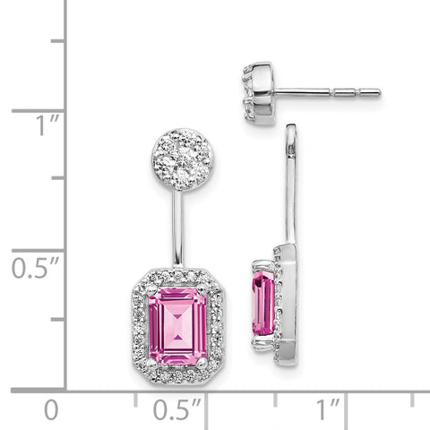 14k White Gold Diamond/Created Pink Sapph. Front/Back Earrings-WBC-EM4195-CPS-062-WA