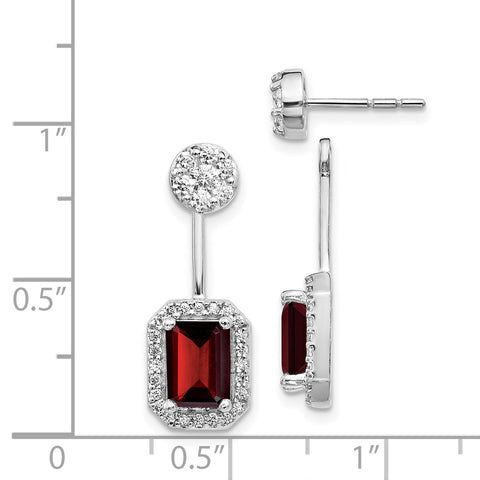 14k White Gold Diamond/Garnet Front/Back Earrings-WBC-EM4195-GA-062-WA