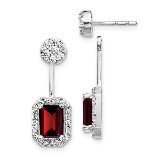 14k White Gold Diamond/Garnet Front/Back Earrings-WBC-EM4195-GA-062-WA