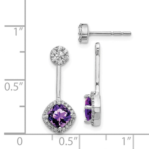 14k White Gold Diamond/Amethyst Front/Back Earrings-WBC-EM4196-AM-033-WA