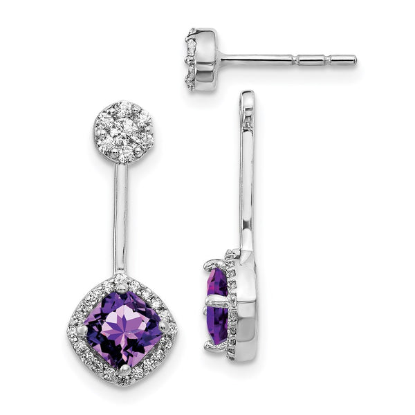 14k White Gold Diamond/Amethyst Front/Back Earrings-WBC-EM4196-AM-033-WA