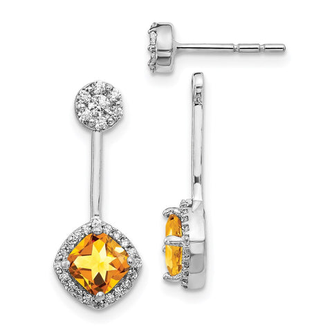 14k White Gold Diamond/Citrine Front/Back Earrings-WBC-EM4196-CI-033-WA