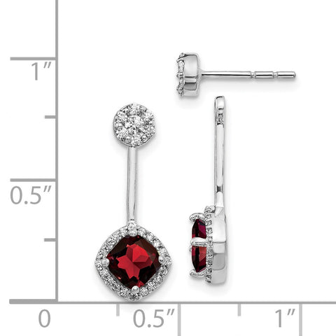 14k White Gold Diamond/Garnet Front/Back Earrings-WBC-EM4196-GA-033-WA