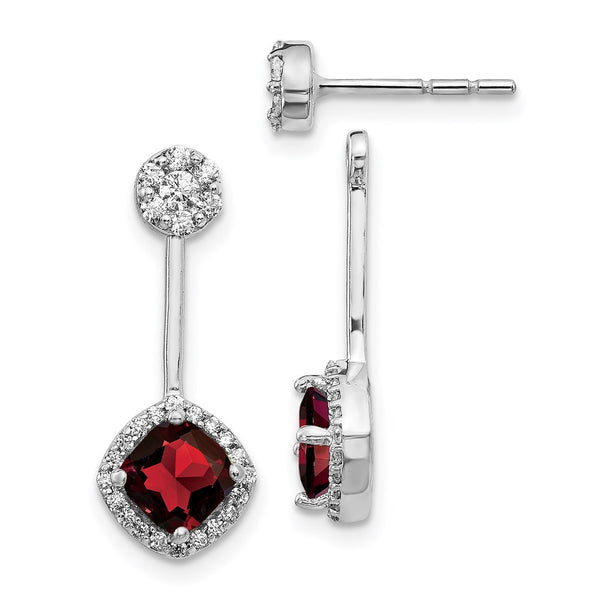 14k White Gold Diamond/Garnet Front/Back Earrings-WBC-EM4196-GA-033-WA