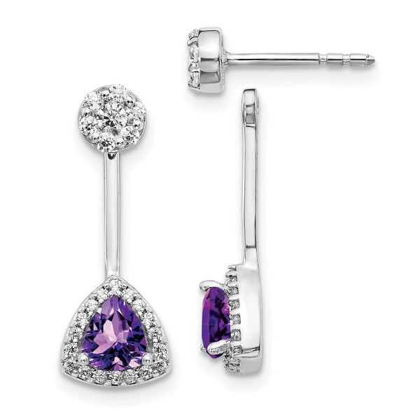 14k White Gold Diamond/Trillion Amethyst Front/Back Earrings-WBC-EM4197-AM-033-WA