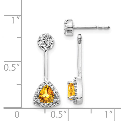 14k White Gold Diamond/Trillion Citrine Front/Back Earrings-WBC-EM4197-CI-033-WA