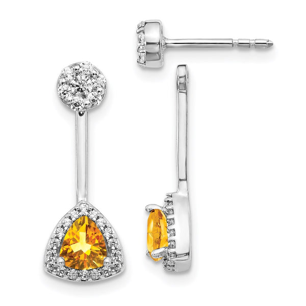 14k White Gold Diamond/Trillion Citrine Front/Back Earrings-WBC-EM4197-CI-033-WA