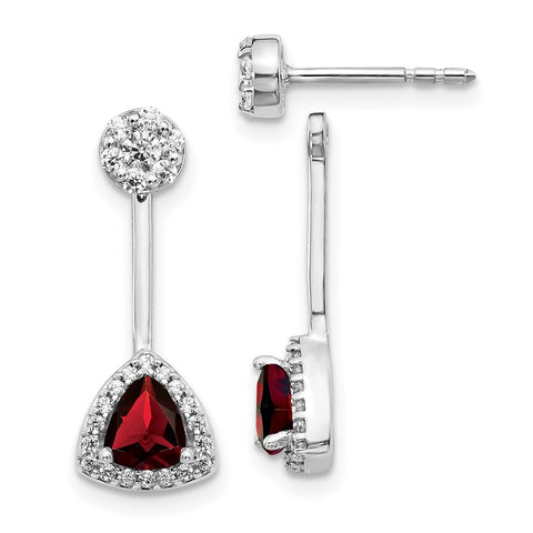 14k White Gold Diamond/Trillion Garnet Front/Back Earrings-WBC-EM4197-GA-033-WA