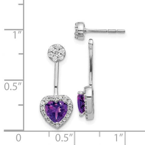14k White Gold Diamond/Heart Amethyst Front/Back Earrings-WBC-EM4198-AM-038-WA