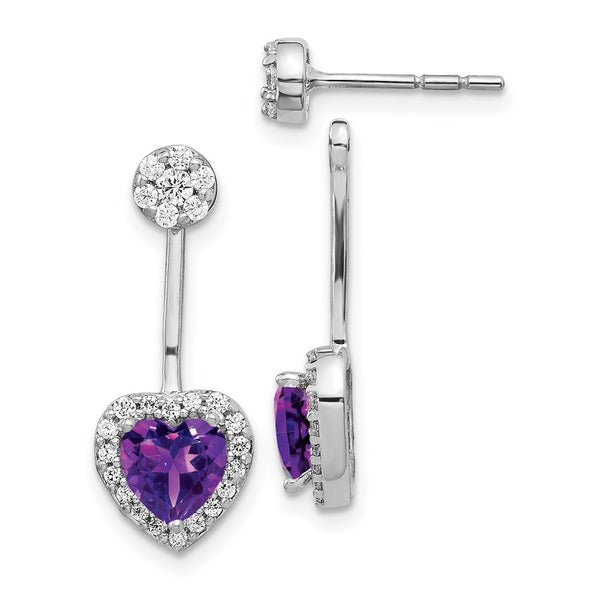 14k White Gold Diamond/Heart Amethyst Front/Back Earrings-WBC-EM4198-AM-038-WA