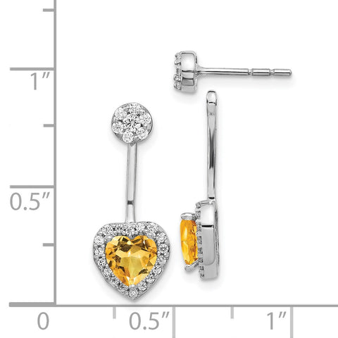 14k White Gold Diamond/Heart Citrine Front/Back Earrings-WBC-EM4198-CI-038-WA