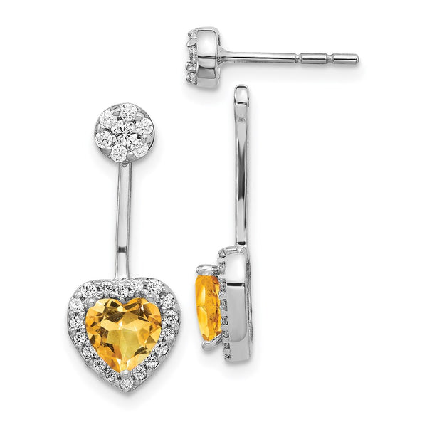 14k White Gold Diamond/Heart Citrine Front/Back Earrings-WBC-EM4198-CI-038-WA