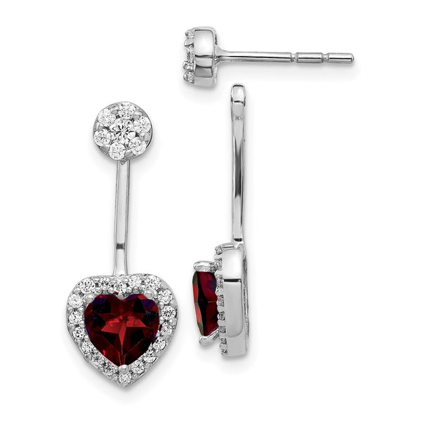 14k White Gold Diamond/Heart Garnet Front/Back Earrings-WBC-EM4198-GA-038-WA