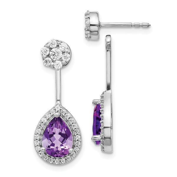 14k White Gold Diamond/Pear Amethyst Front/Back Earrings-WBC-EM4199-AM-062-WA