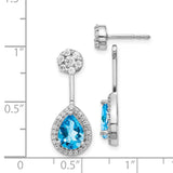 14k White Gold Diamond/Pear Blue Topaz Front/Back Earrings-WBC-EM4199-BT-062-WA