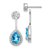 14k White Gold Diamond/Pear Blue Topaz Front/Back Earrings-WBC-EM4199-BT-062-WA