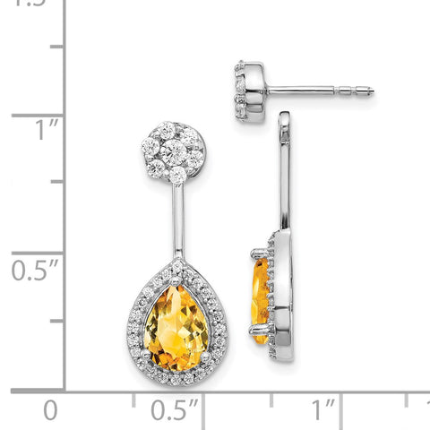 14k White Gold Diamond/Pear Citrine Front/Back Earrings-WBC-EM4199-CI-062-WA