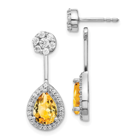 14k White Gold Diamond/Pear Citrine Front/Back Earrings-WBC-EM4199-CI-062-WA