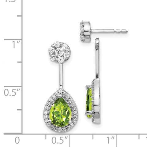 14k White Gold Diamond/Pear Peridot Front/Back Earrings-WBC-EM4199-PE-062-WA