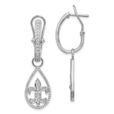 14k White Gold Diamond Fleur de Lis Dangle Omega Back Earrings-WBC-EM4205-050-WA