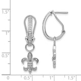 14k White Gold Diamond Fleur de Lis Dangle Omega Back Earrings-WBC-EM4206-025-WA