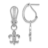 14k White Gold Diamond Fleur de Lis Dangle Omega Back Earrings-WBC-EM4206-025-WA