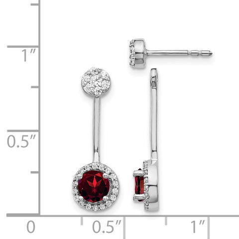 14k White Gold Diamond/Garnet Front/Back Earrings-WBC-EM4210-GA-033-WA