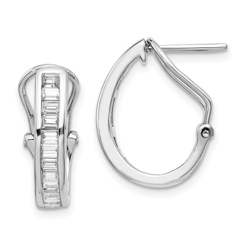 14k White Gold Baguette Diamond Omega Back Hoop Earrings-WBC-EM4224-050-WA